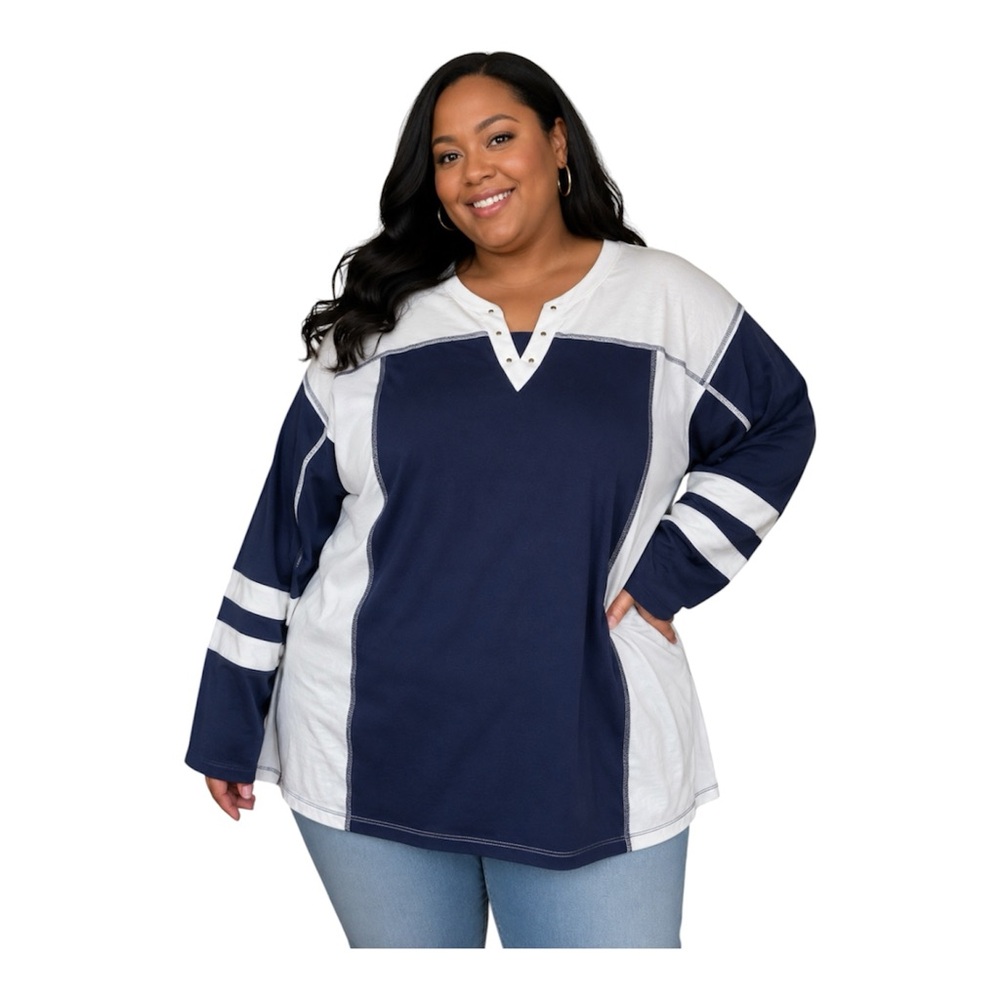 Torrid NWOT Navy and Cream  Colorblock Henley Pullover